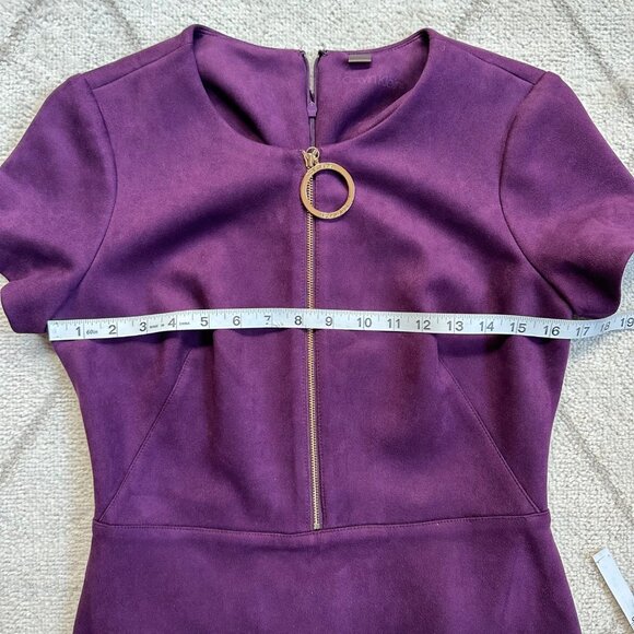 Calvin Klein Plum Purple Faux Suede Fit and Flare Dress Zipper Accent sz 6 - Picture 4 of 6